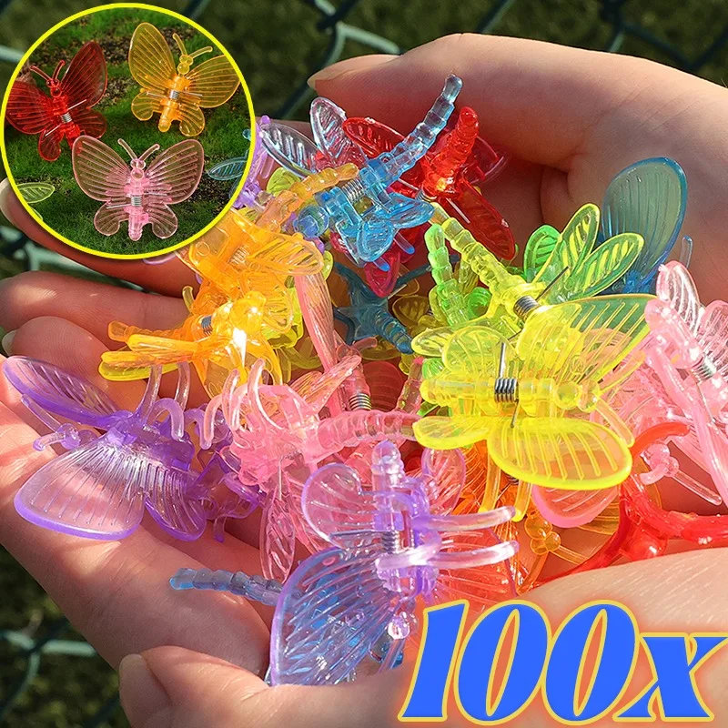 100/10x Garden Plant Clips Butterfly Plant Clip Dragonfly Butterfly Clamps Orchid Support Fixing Garden Climbing Vine Stem Clip