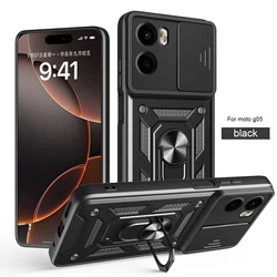 Shockproof Armor Protective Case with Slide Camera Cover for Motorola Moto G85 (Black)