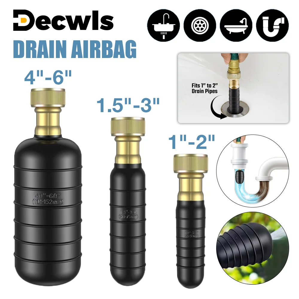 Rohrreinigungs-Drainage-Airbag, geeignet für 1 Zoll bis 6 Zoll Rohre, Abflussreinigungsbeutel, schnell verstopfte Abflussrohre ausbaggern, sicher und verschleißfest, aus Gummi