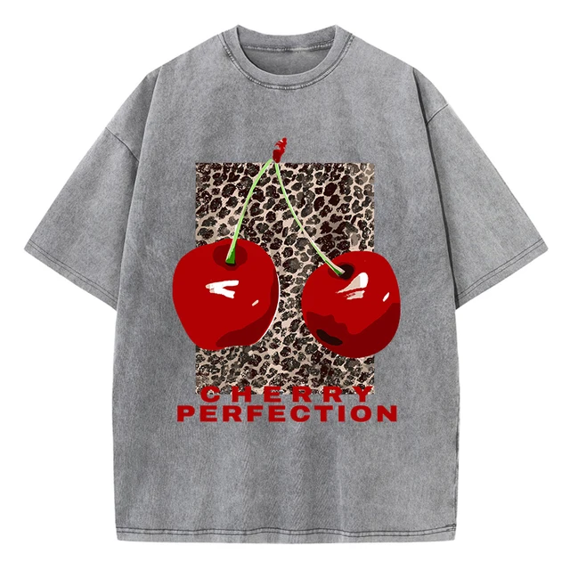 Cherry perfection Washed T Shirt Women Cotton Leopard Prints 3