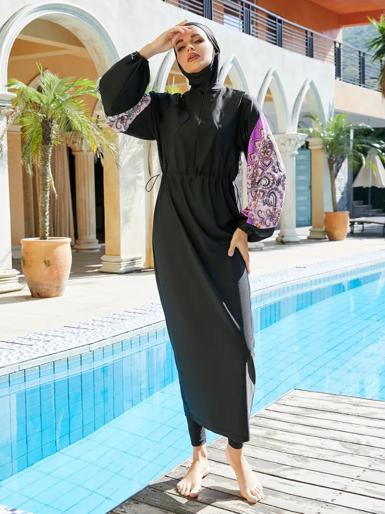Burkini Femme Muslim Swimwear Women 2023 Long Sleeve Swimsuit Islamic Swimming Suit Modest Robes Plain Swimwear With Hijab Wear