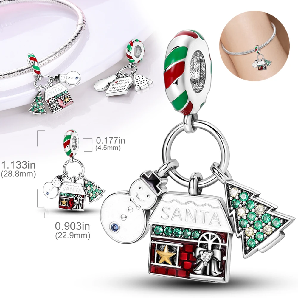 

Christmas Charm 925 Sterling Silver Snowman Christmas Tree Charm Beads Fit Original Bracelet for Child DIY Making Jewelry Gift