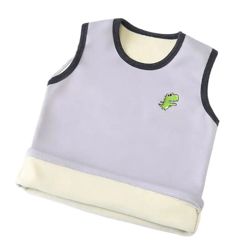 Autumn Winter Plush Thermal Kid Vest Underwear Solid Color Boy Dinosaur Children Clothes Bottom For 3-8Year Girl Boy kids underwear kids tops