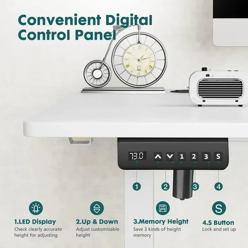 Computer Table, 40x24 Inch Ergonomic Rising Desks for Work Office Home, Modern Lift Motorized Gaming Desktop Workstation, White