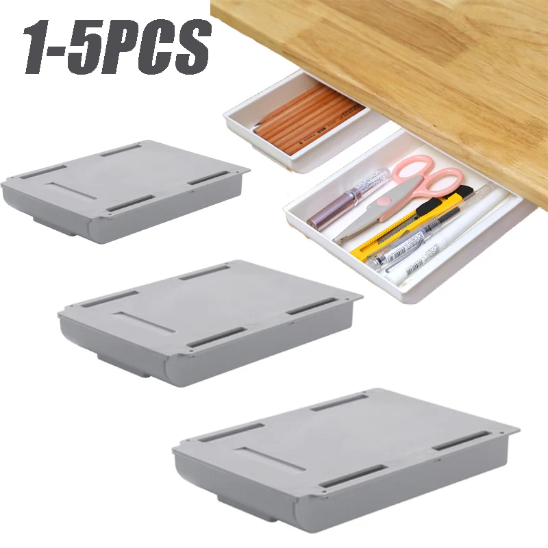 Adhesive Under Desk Drawer Organizer Storage Box Sundries Organizer