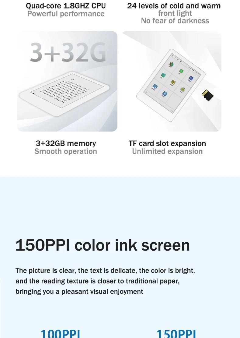 New Meebook M6C Color Screen E-reader 6" E-ink 150PPI with Dual Color Frontlight 3G/32GB Support Multiple Languages Ebook reader