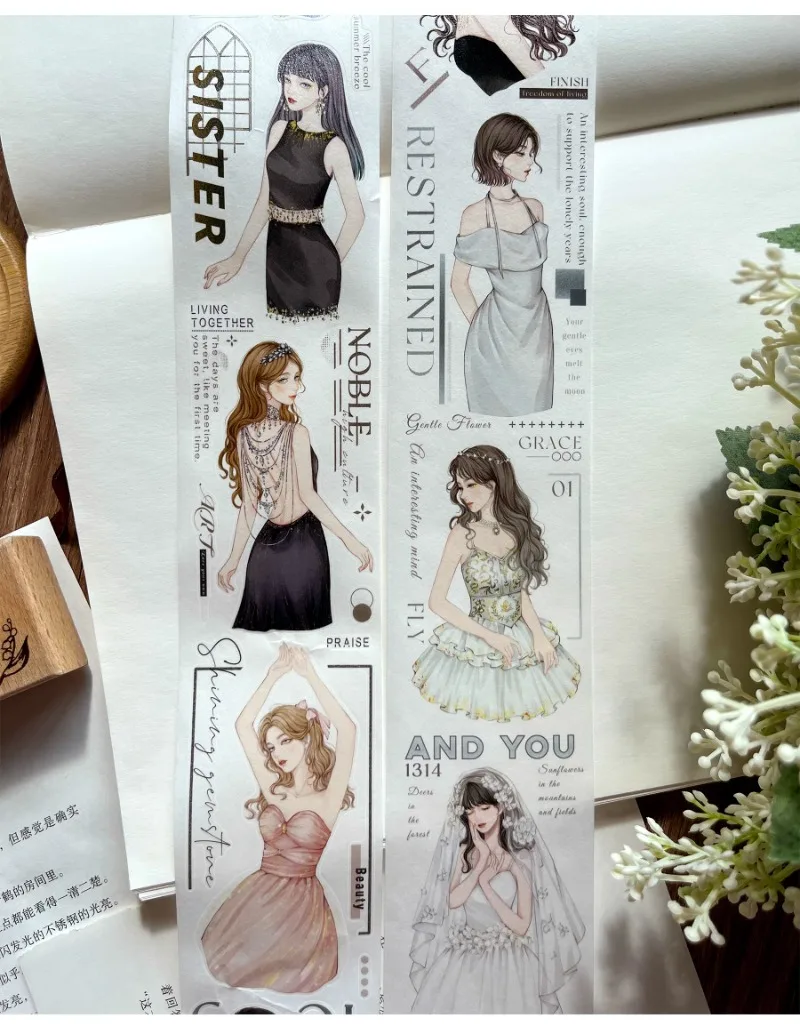 패션 매력적인 소녀 다이 컷 PET 와시 테이프 공예 용품 DIY 스크랩북 카드 만들기 장식 플랜 스티커