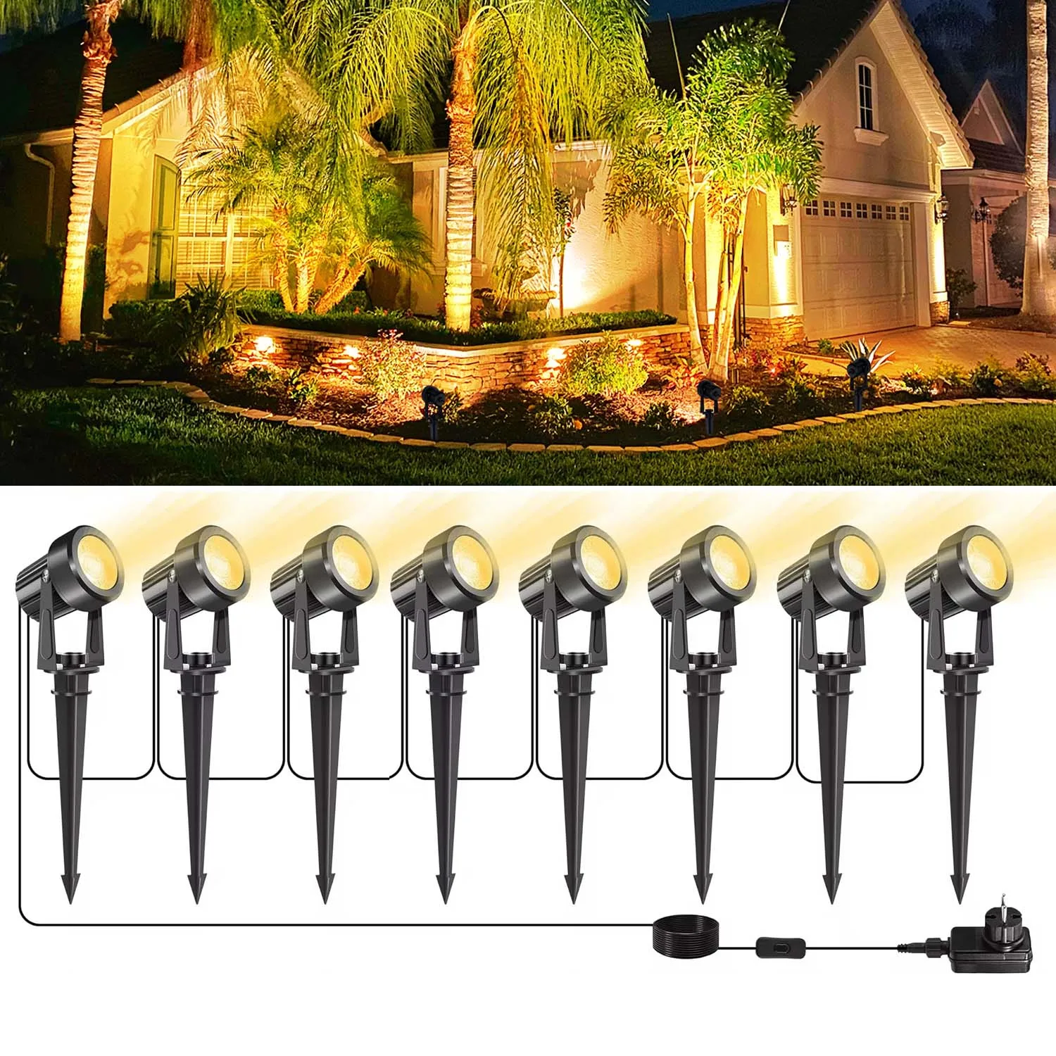 8LEDS 3000K Outdoor Spotlight Landscape Decoration IP65 Waterproof Garden Light for Tree 220V Pathway Yard Lawn Ground Spotlight 2