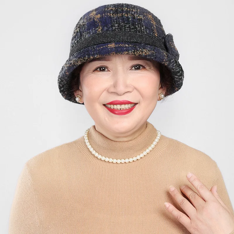 

Middle-aged and elderly hat female autumn and winter Mother grandma old lady fisherman hat winter warm fashion woolen top hat