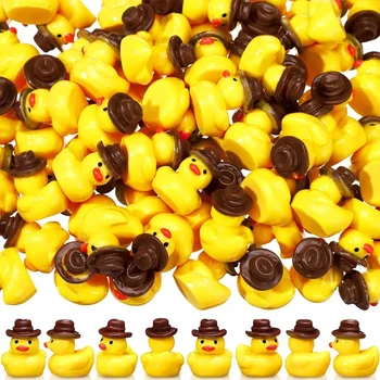 10-100pcs Mini Resin Cowboy Ducks Miniature Figurines Ducks with Cowboy Hat for Fairy Garden Micro Landscaping DIY Decoration 1