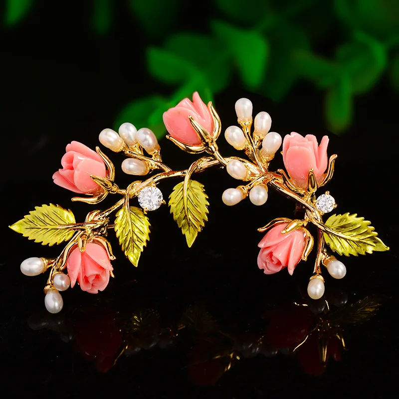 

Ethnic Antique Bridal Branch Brooch Handmade Enamel Freshwater Pearl Plant Flower Broochpins Delicate Corsage Accessories Pins