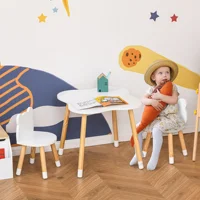 Homcom Table et chaises pour enfants en bois, meubles pour salle de jeux et chambre d'enfant, naturel et blanc 2