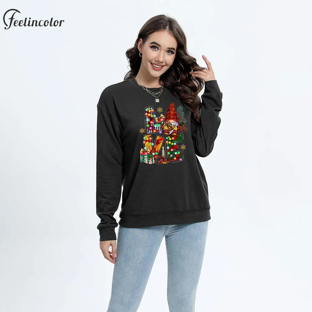 Jesus Letter Christmas Sweatshirt for Woman Black Crewneck Pullover Cute Print Holiday Top Casual Streetwear Xmas Gift Clothes