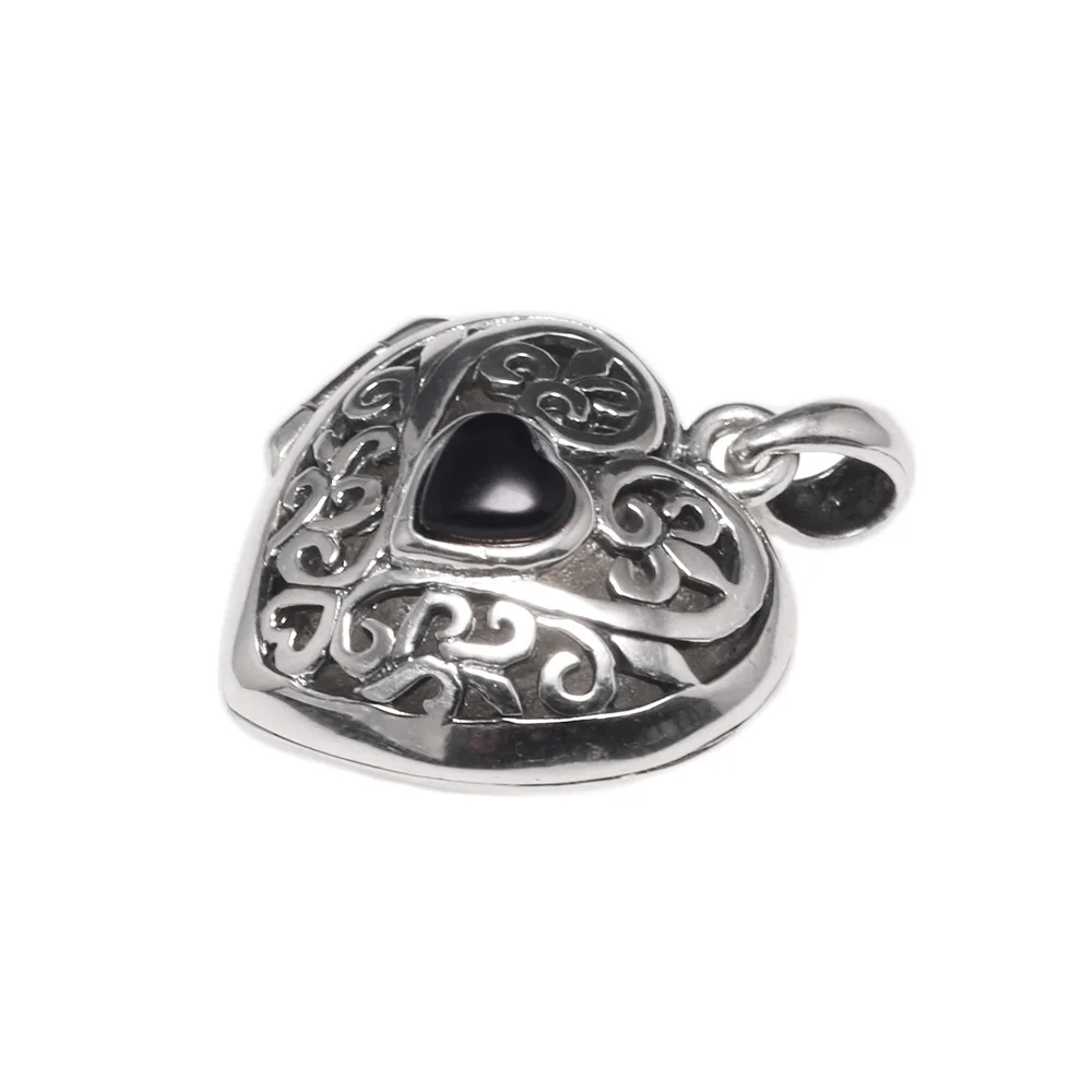 Vintage Thai Silver 925 Sterling Heart Shaped Lockets Pendant Aromatherapy Antique Hollow Flower Natural Stone Fine Jewelry pendant necklace silver pendant