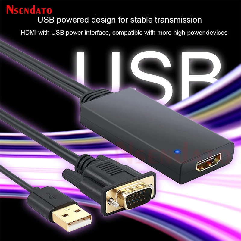 VGA2hdmi Plug and play mini VGA To HDM Output Cable Converter adaptador adapter 1080P HDMI VGA Audio TV AV HDTV PC Video Cable