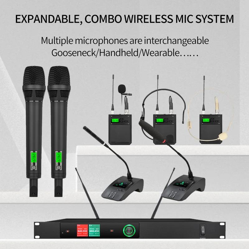 무선 충전식 마이크, XLR 수신기, 회의용 전문 구스넥, 2 채널