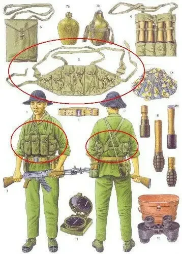 1986s GENUINE ORIGINAL BANDOLIER VIETNAM WAR CHINESE MILITARY TYPE 56AK CHEST-RIG POUCH NOS