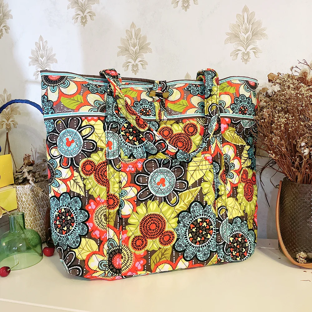 VB pure cotton rare pattern women's shoulder bag with large capacity foldable beach bag