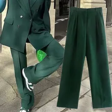 

Jenny&Dave 2022 Spring Fashion Casual Pants Women England Style Simple Green Vintage High Waist Suits Pants Trousers Women