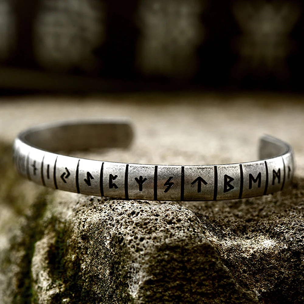 High Quality Stainless Steel Viking Rune Bracelets For Men Women Retro Open Bangle Fashion Norse Amulet Jewelry