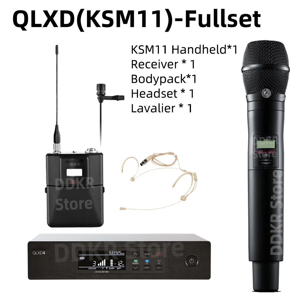 

DDKR QLXD4-KSM11 Fullset UHF True Diversity Wireless Microphone System Karaoke Stage Performances Mic Wireless Professionnel