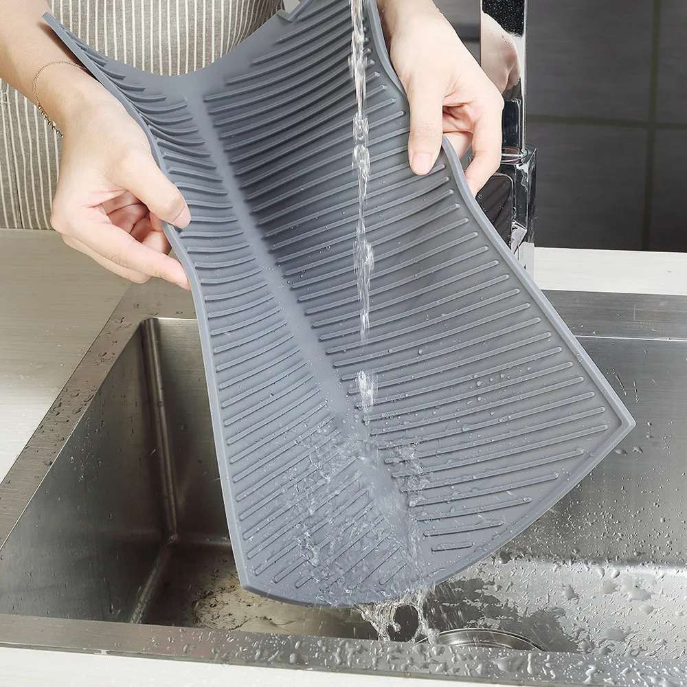 Silicone Dish Drying Mat 32.5x20/12x8cm Self Draining Heat Resistant  Kitchen Counter Tableware Non Slip Draining Cushion