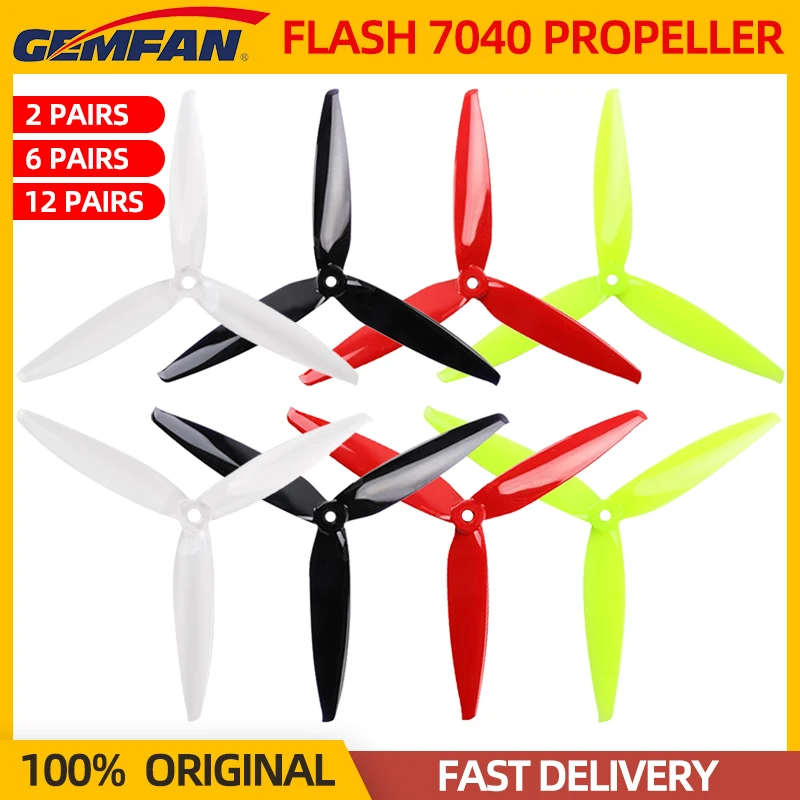 2/6/12Pairs Gemfan Flash 7040 Propeller 7inch 3-Blade 7X4X3 CW CCW ...
