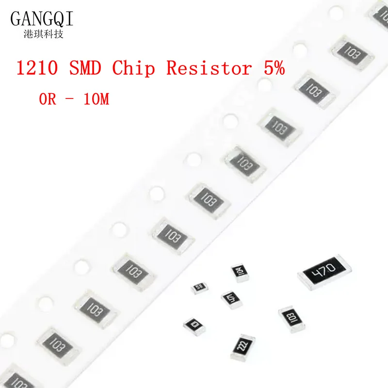 100PCS 1210 5% SMD Chip Resistor Resistors 0R-10M 0 10 100 220 470 Ohm 0R 10R 100R 220R 470R 1K 2.2K 4.7K 10K 100K 1M 10M New