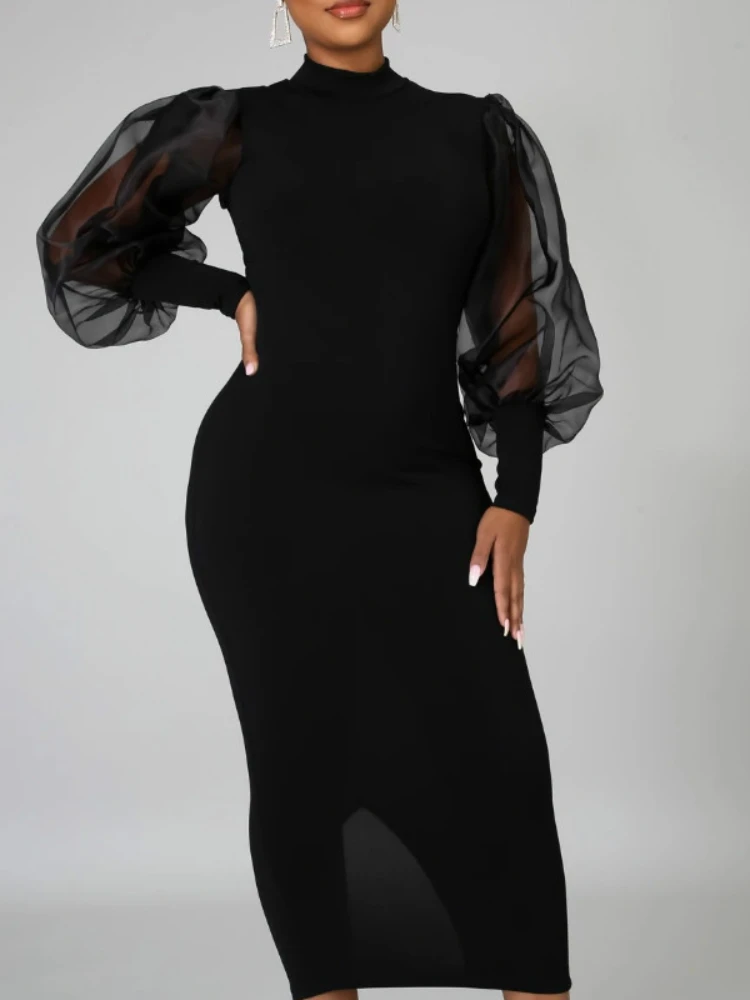 mid length black bodycon dress