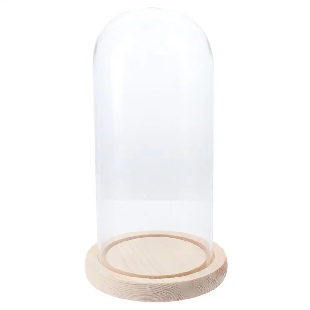 Clear Glass Bell Shape Dome Tabletop Centerpiece Easy to Use Glass Bell Jar Practical with Wooden Base Bell Jar Display Case