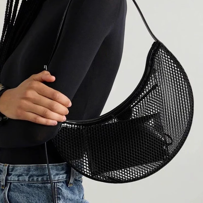 

Сумка с полумесяцем, винтажная сетчатая маленькая сумочка, роскошные женские сумки на плечо, Ретро Красные Женские кошельки для подмышек, мини-сумки для девочек