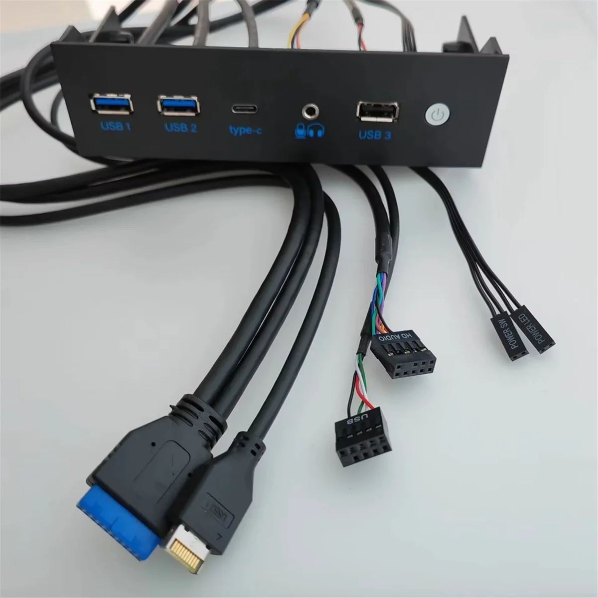 호스트 케이스 마더보드 익스텐션 케이블, 19P, 9 핀-2 포트 USB 3.0, 3.1 HD 오디오 E 타입 C 전원 SW, LED 5.25 인치 패널