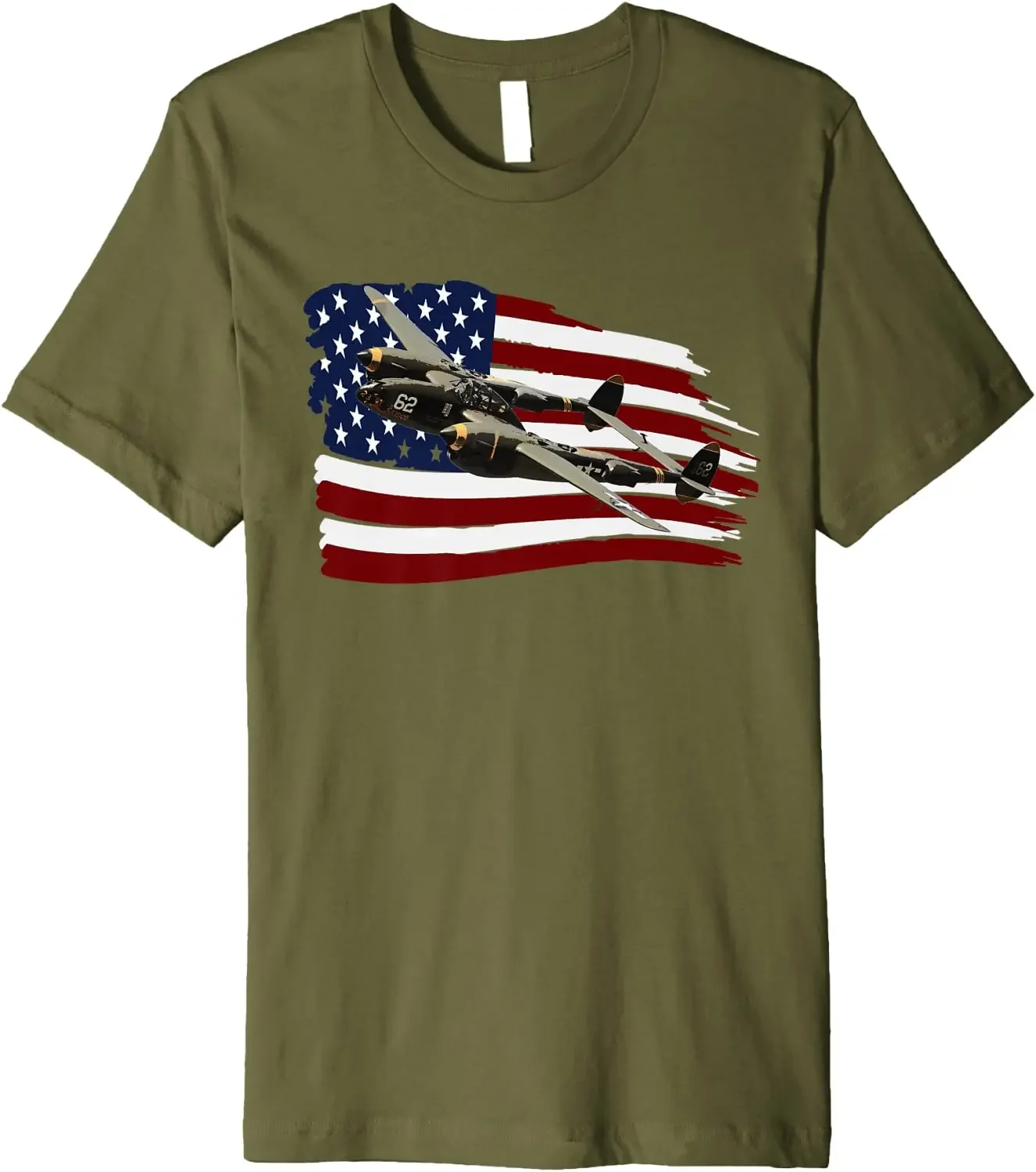 

P-38 Lightning T Shirt WW2 Fighter Plane US FLAG USA Summer Cotton O-neck T-Shirt