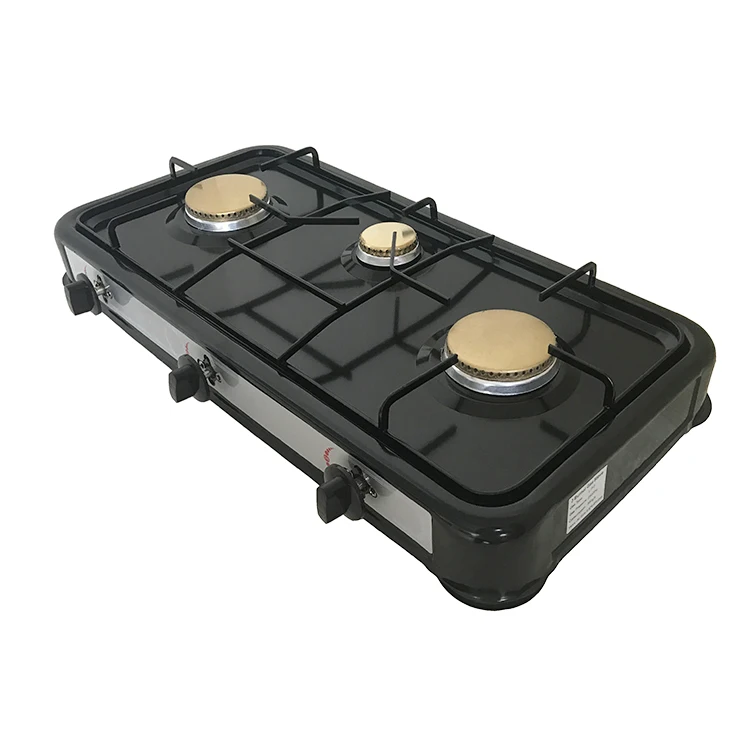 The Black Portable Gas Stove Guangdong Three burner with Lid