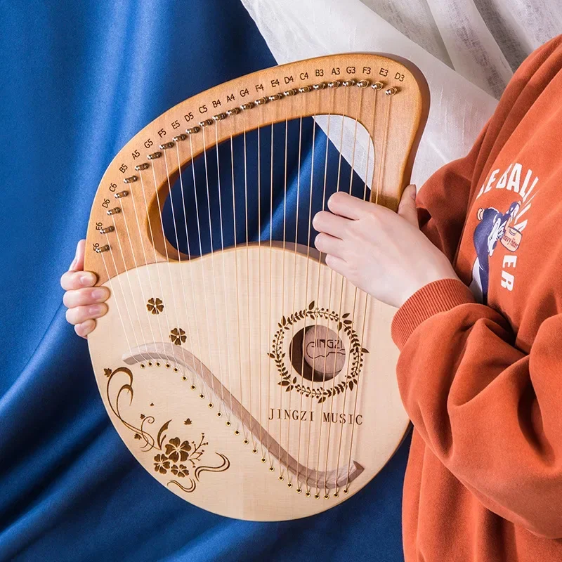 Ice Blue Lyre Harp 16 Strings Piano Musical Instrument Wooden Mahogany Laiya With Pretty Print Metal Strings And Tuning Wrench