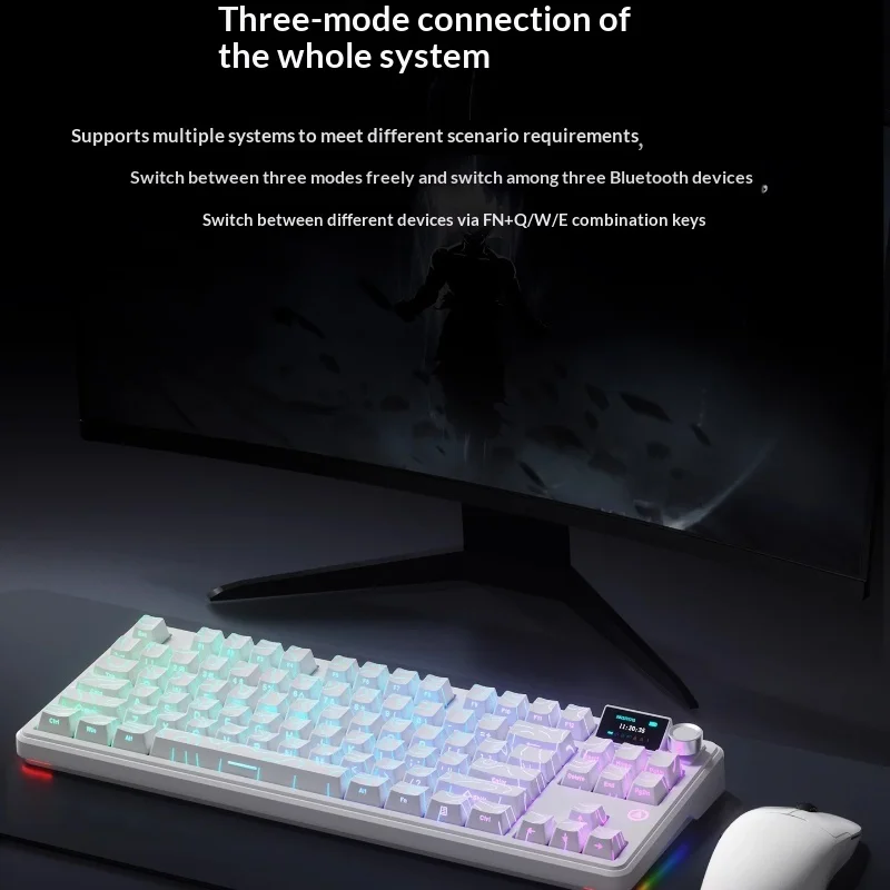 Ajazz Mk87 기계식 키보드 무선 블루투스 게이밍 오피스 컴퓨터 핫 스왑 스크린 유선 옵션 포함 데스크탑 노트북용