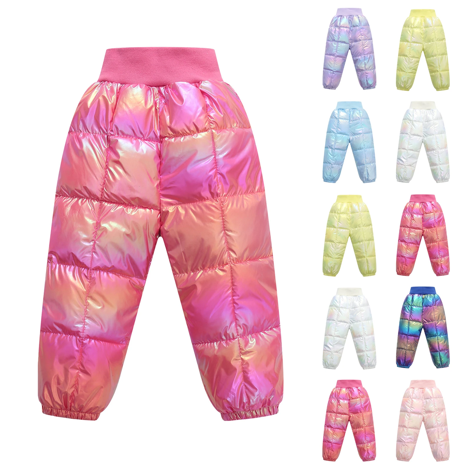 New Kids down Cotton Pants Outdoor Snow Play Ski Colorful Elastic High Waist Pants Winter Daily Fashion Warm for 2-7years
