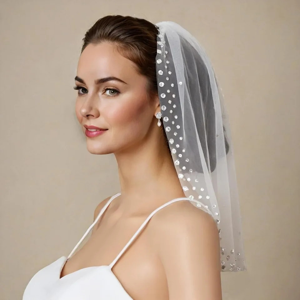 Elegant Pearl Short Bridal Wedding Veil