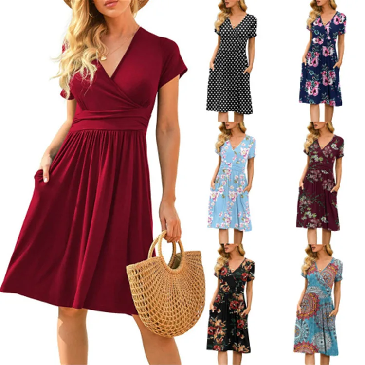 

maxi dresses for women dress sexy dress dresses summer dress Short sleeved printed loose fitting mini boho