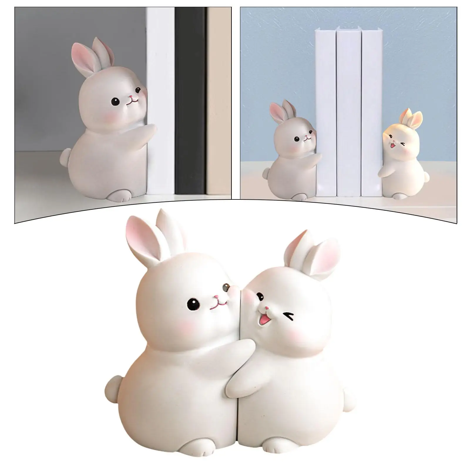 Rabbit Bookend Modern Resin Figurines Bunny Statue Book Organizer Support Decorative Bookends for Living Room Cabinet Ornaments