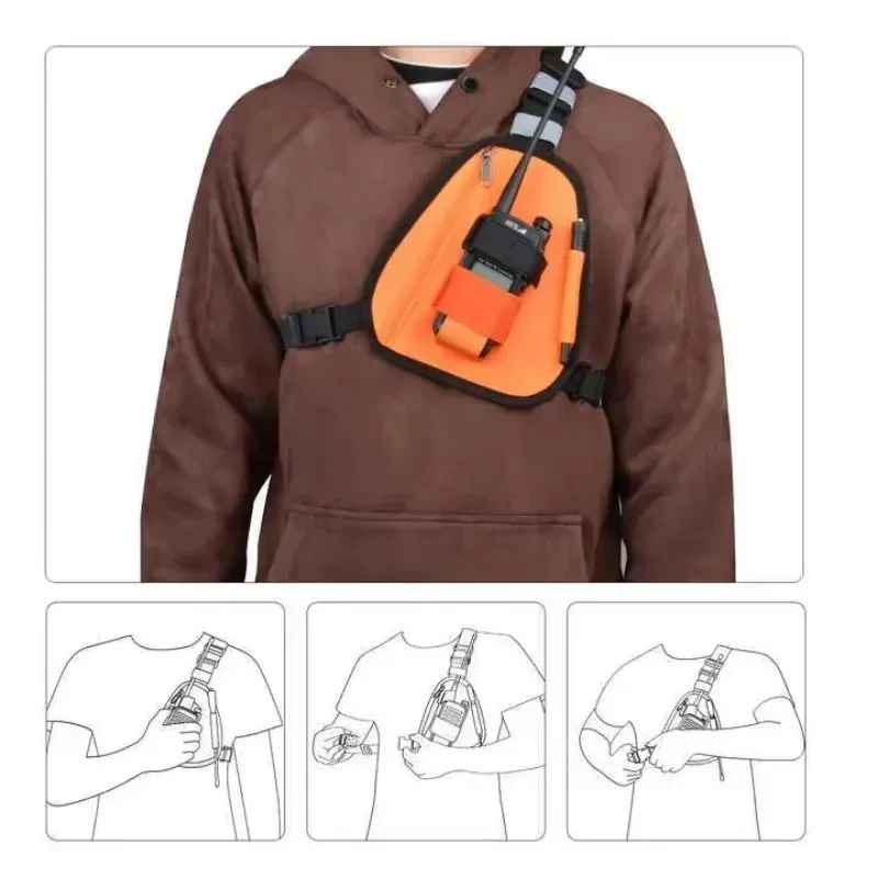 Chest Bag Multi-pocket Walkie Talkie Caller Triangle Unisex Tactical Waist Pack Vest Zipper Adjustable Bag for BF-888S UV-5R