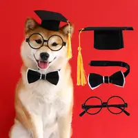 1 Set Pet Graduation Suit Adorable Adjustable with Tassel Felt Pet Cats Dogs Cosplay Hat Collar Glasses Set Pet Accessories 1