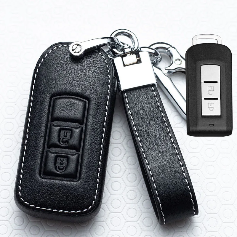 Leather Car Key Case Cover For Mitsubishi Outlander ASX Eclipse Cross LANCER Pajero Sport