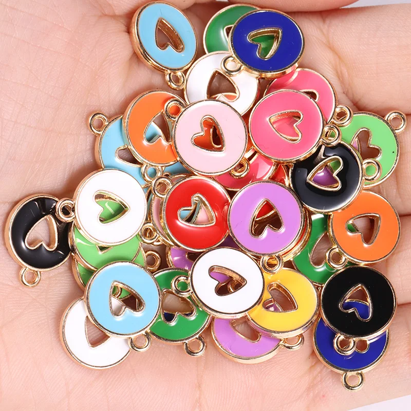 30pcs 9*9mm 7 Color Metal Enamel Small Mini Heart Charms Gold Plated Love  Pendants For DIY Bracelet Necklace Jewelry Making