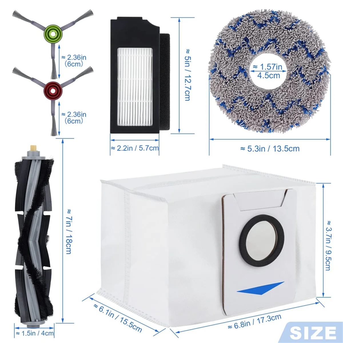 FZFZ Accessory Set for X1 Omni X1 Turbo Plus Vacuum Cleaner Robot Main Brush Side Brush Filter Floor Bag