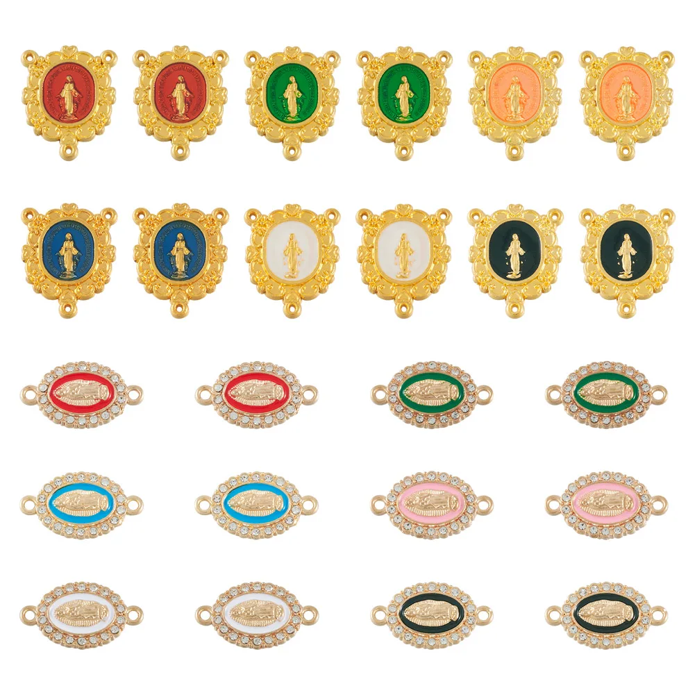 

24Pcs Alloy Enamel Golden Oval with Virgin Mary Connector Charms For Bracelet Earrings DIY Jewelry Making Findings