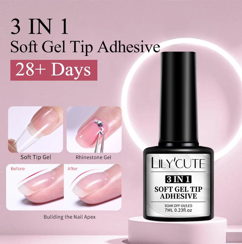 Description Picture 2 of itemLILYCUTE 7ML 3 IN 1 Clear Soft Gel Tip Adhesive Extension Function Glue Nail Polish Press On False Nails Long Lasting Manicure