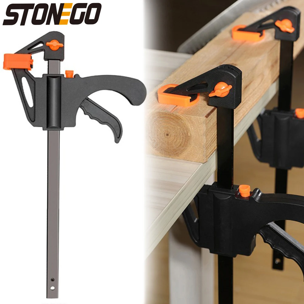 STONEGO 4 Inch Woodworking Bar Clamp Gadget Tool DIY Hand Speed Squeeze Quick Ratchet Release Clip Kit Woodworking Tools