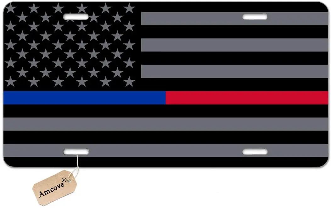 

Amcove License Plate Thin Blue Red Line Police & Fire Respect and Honor Law Enforcement Flag Decorative Car Front License Plate