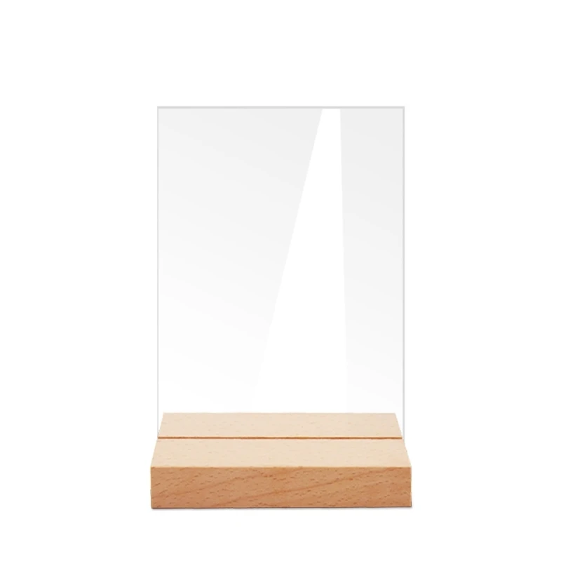 10pcs Acrylic Table Sign Holder with Wooden Base Blank Clear Wedding Sign Number Place Card Holder Display Stand for Bar